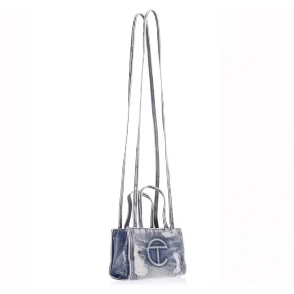 NWT Telfar Small Distressed Denim Shopper & Dust Bag - Picture 2 of 3